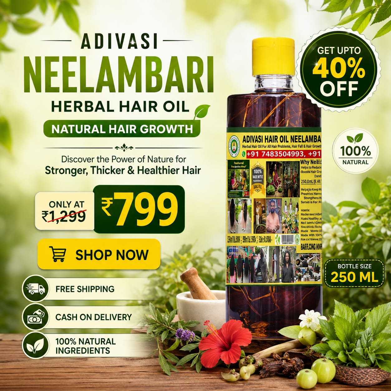 Adivasi Neelambari Herbal Hair Oil | Natural Hair Growth & Hair Fall Control | Kesha Amrit